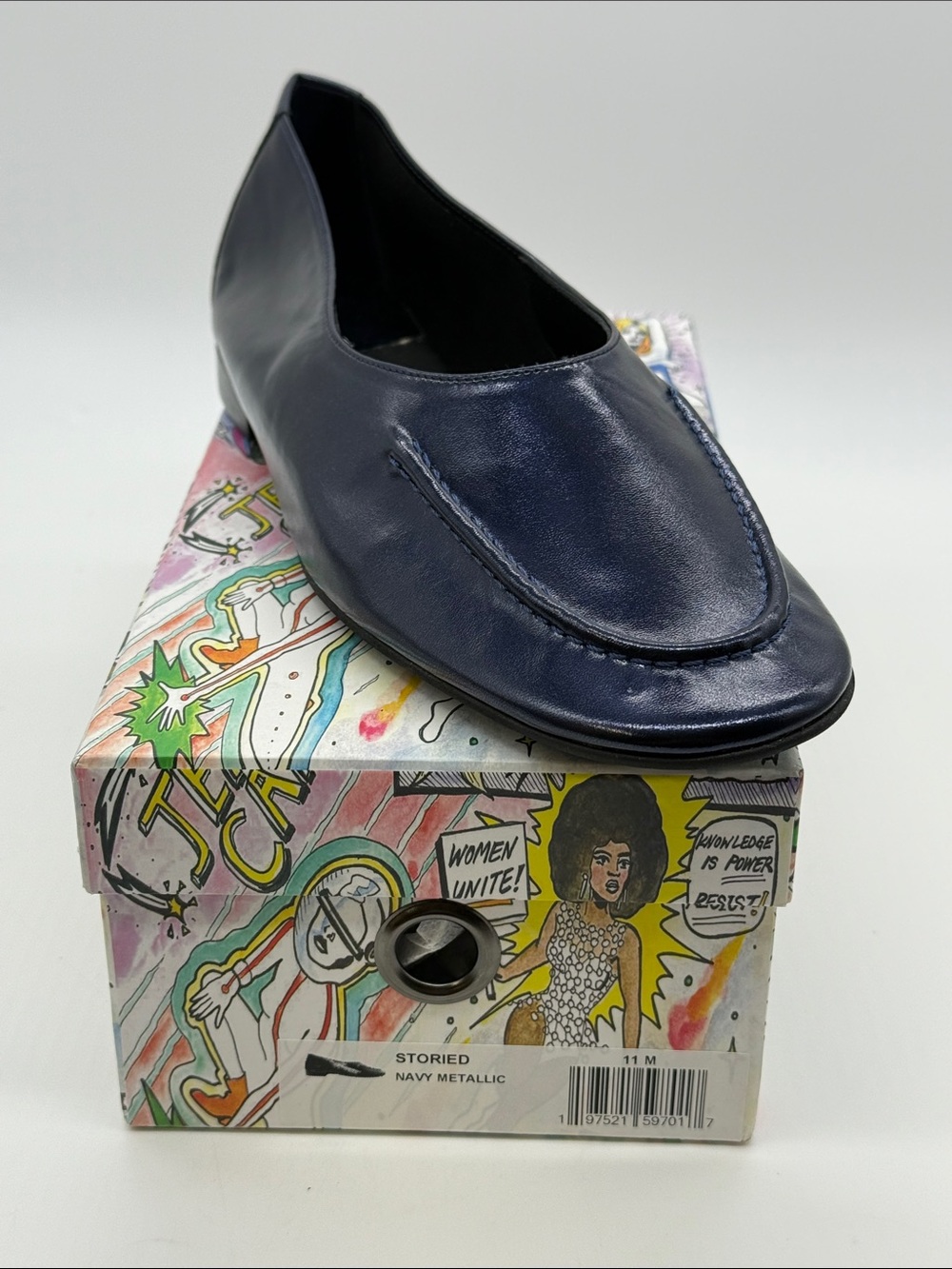 Jeffrey Campbell Navy Metallic Leather Slip-On Loafer